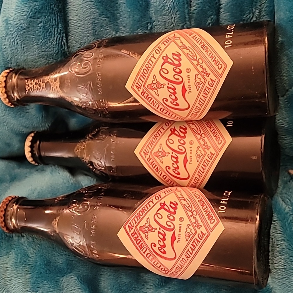 Three 1976 grand opening of the Pembroke Plant 10 oz. Coca-Cola bottles Vintage